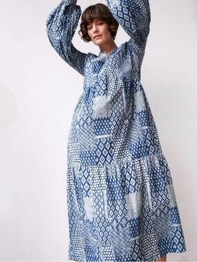 Matta NY Jade Patchwork Maxi Dress Indigo Blue Size XS